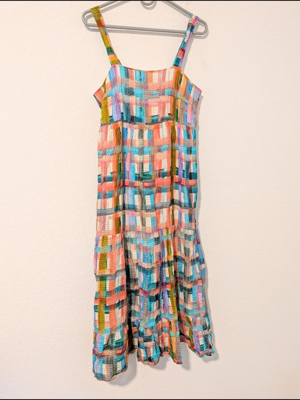 Marie Oliver Multicolor Colorful Plaid Linen Silk Sleeveless Petra Maxi Dress SM